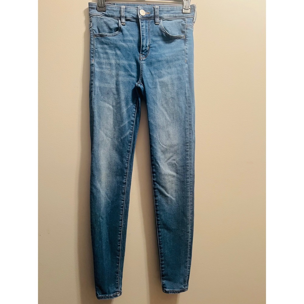American Eagle Skinny Jeans Medium Wash Blue High Rise Denim Womens Size 2 Long